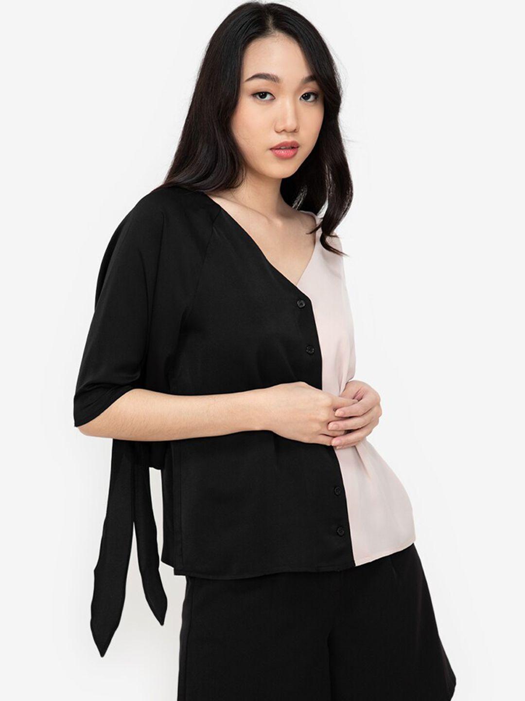 zalora basics women black colourblocked casual shirt