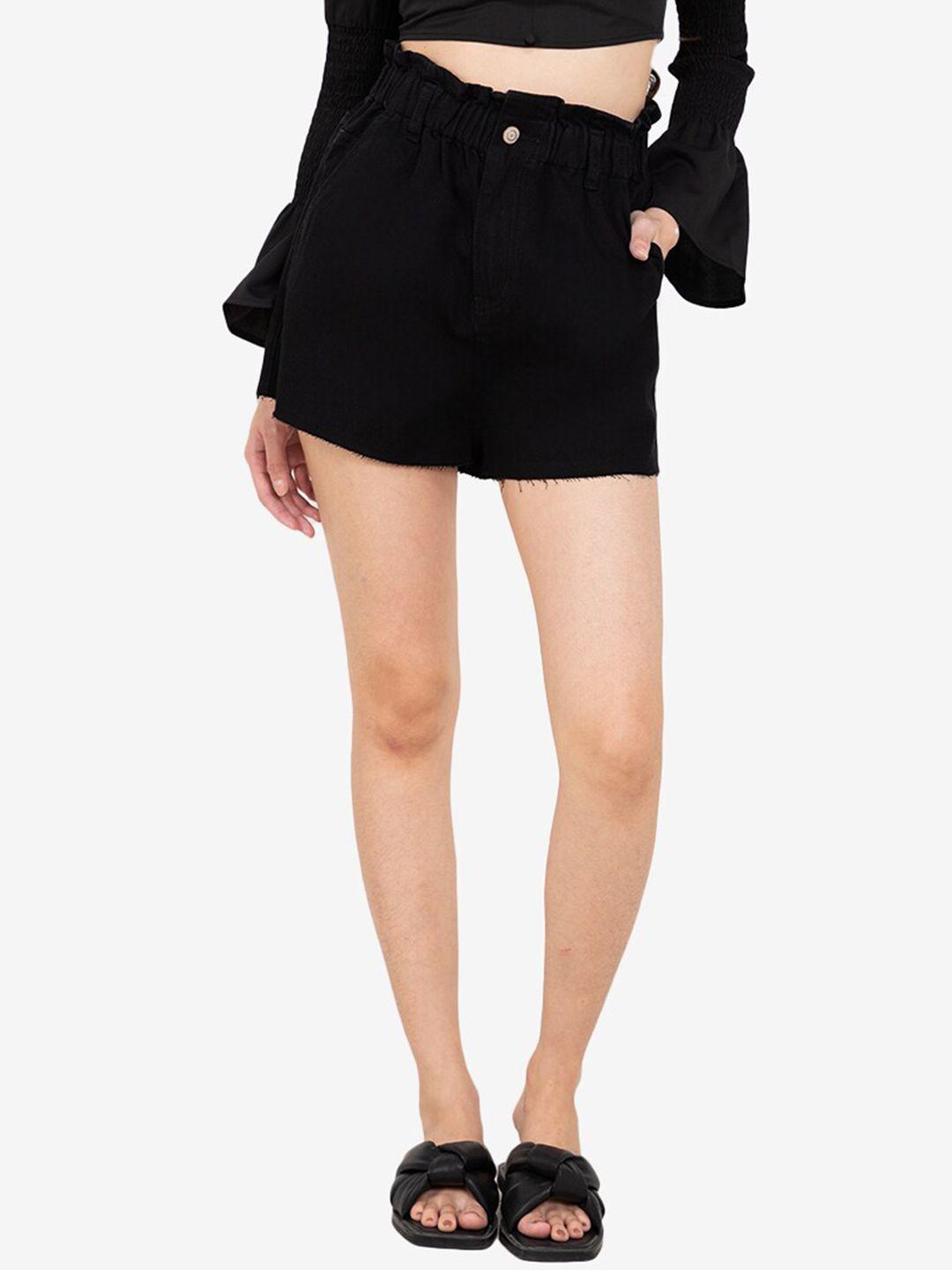 zalora basics women black high-rise denim shorts