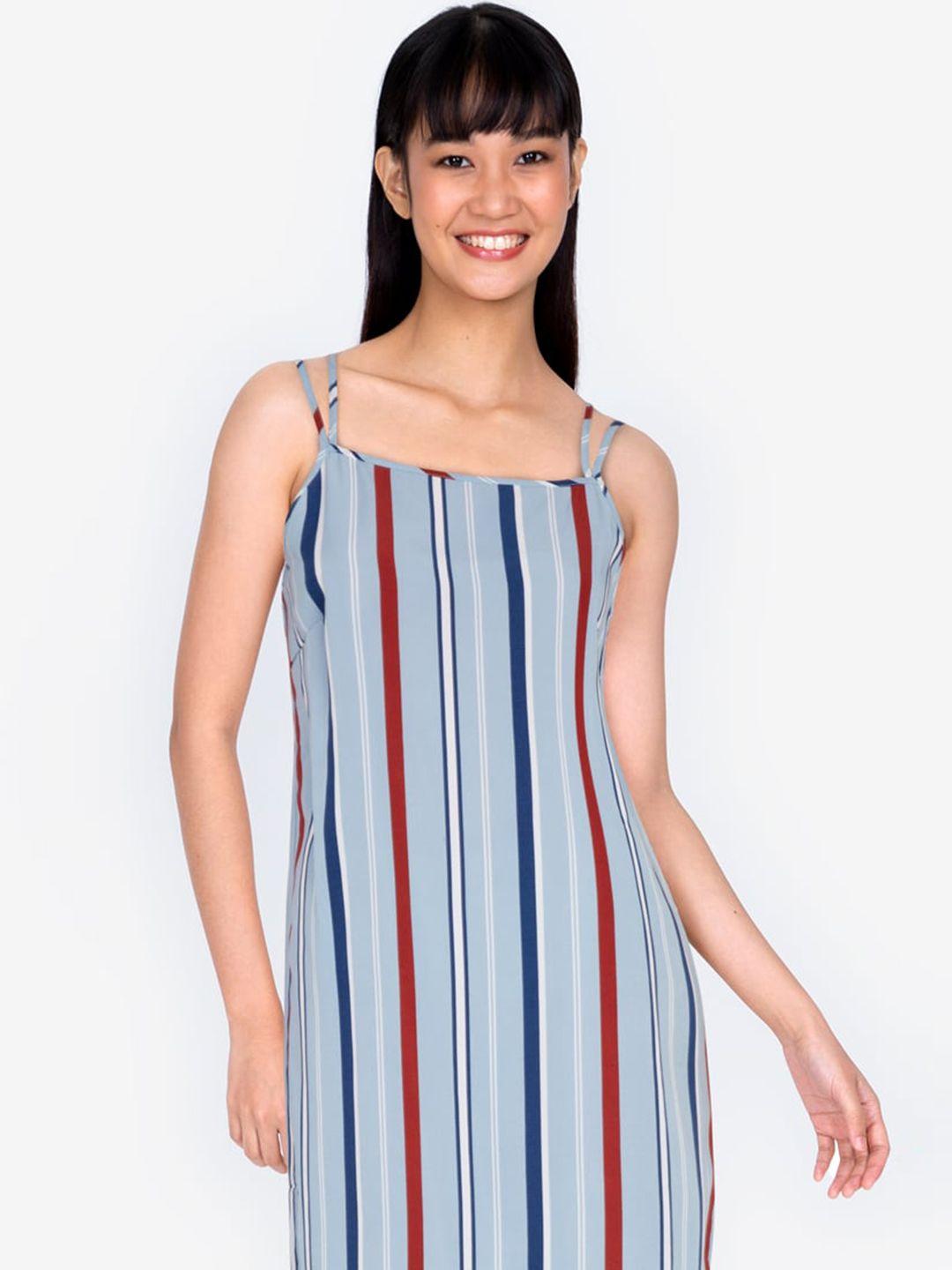 zalora basics women blue striped a-line dress