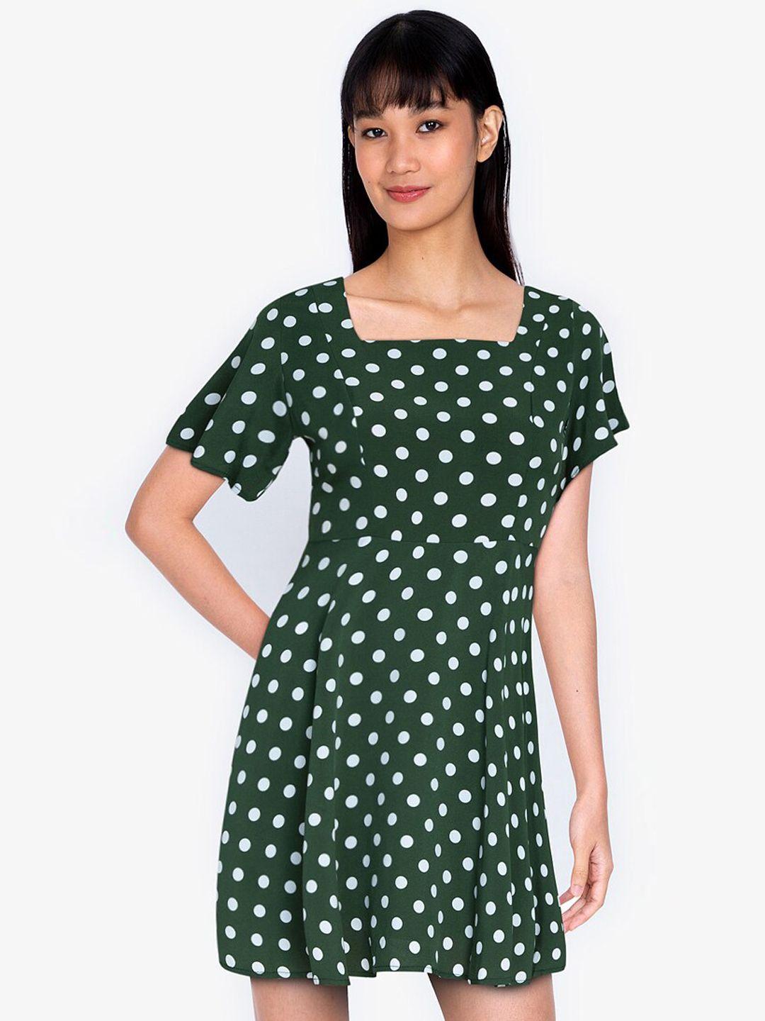 zalora basics women green & white polka dots dress