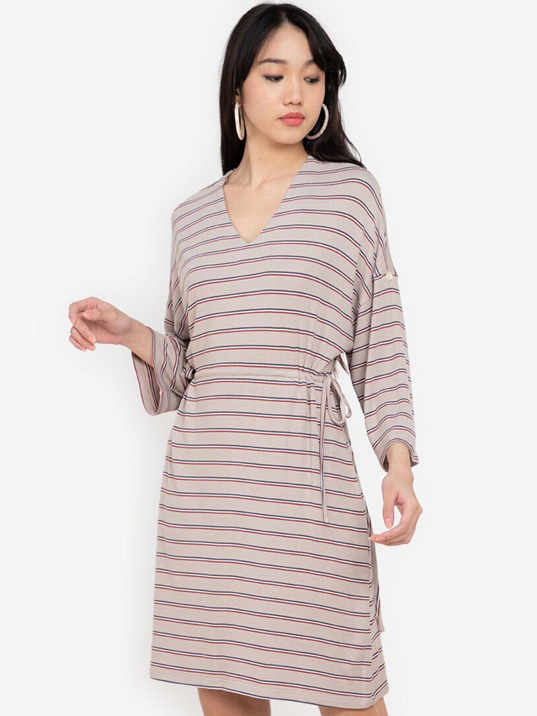 zalora basics women grey & blue striped t-shirt dress