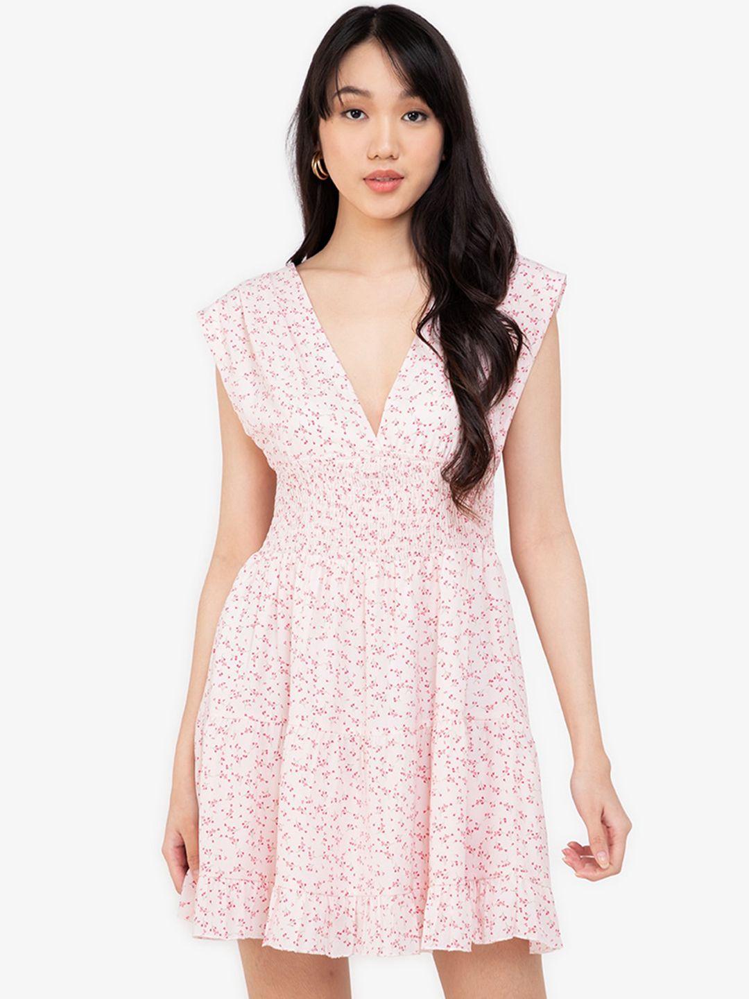 zalora basics women peach-coloured & pink floral mini dress