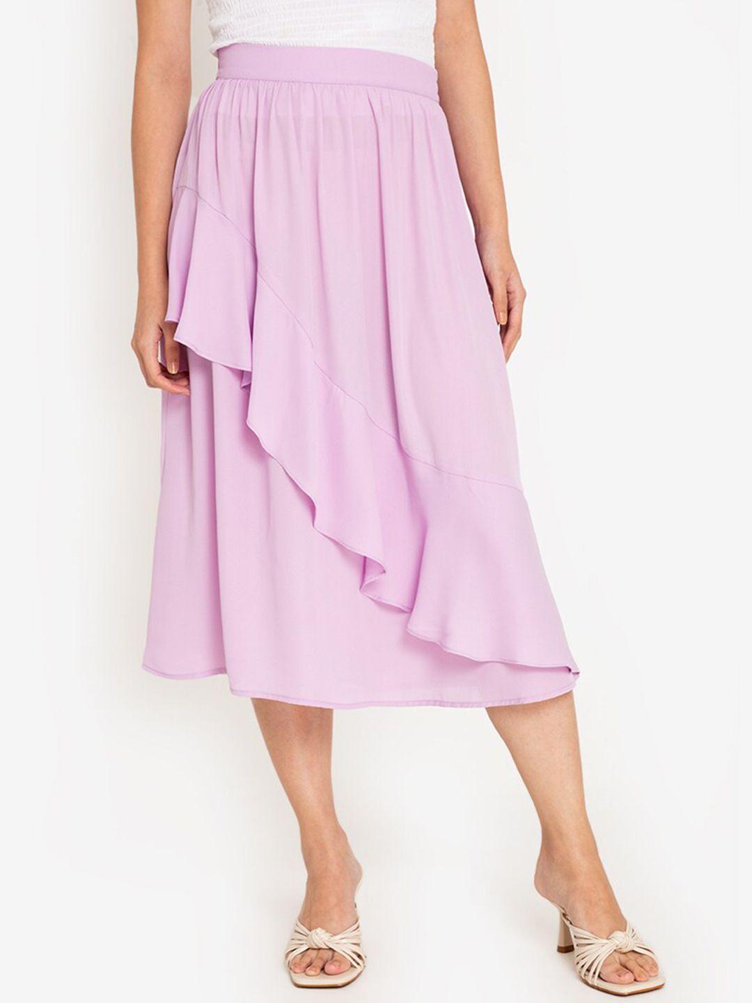 zalora basics women purple midi skirt with ruffled detail