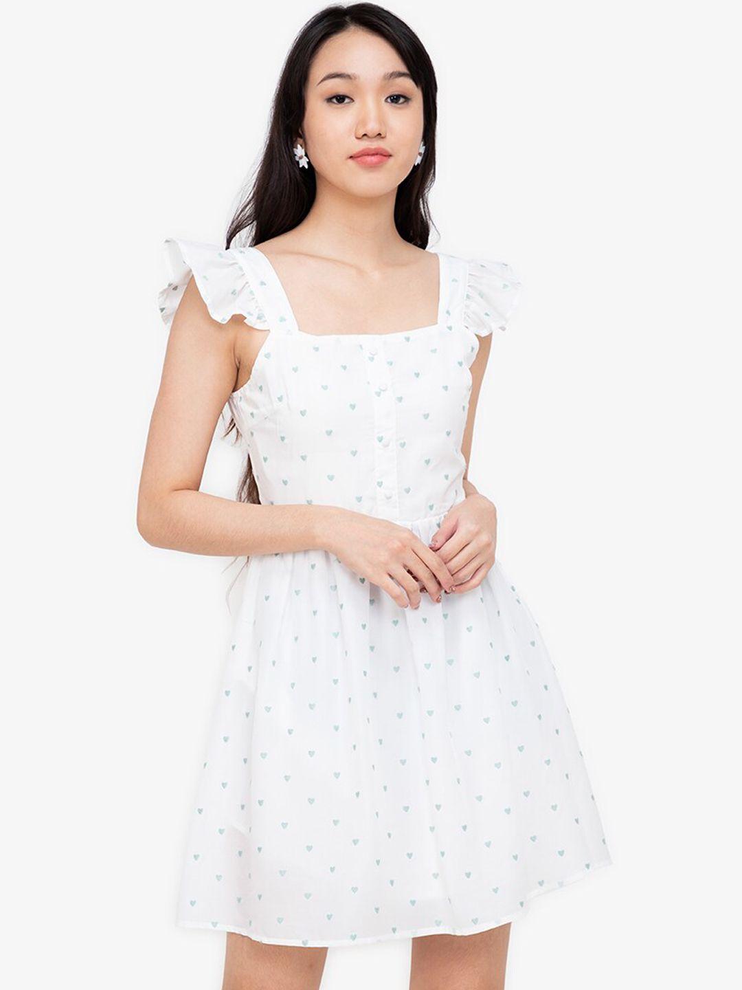 zalora basics women white & blue printed mini dress