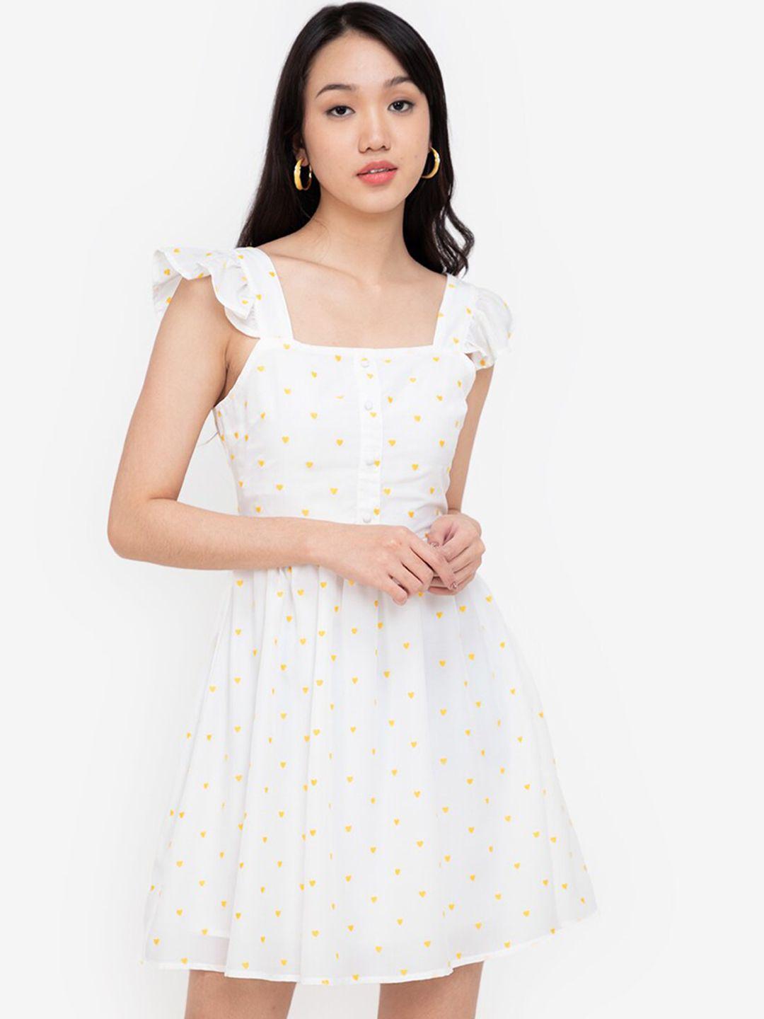 zalora basics women white & yellow printed mini dress