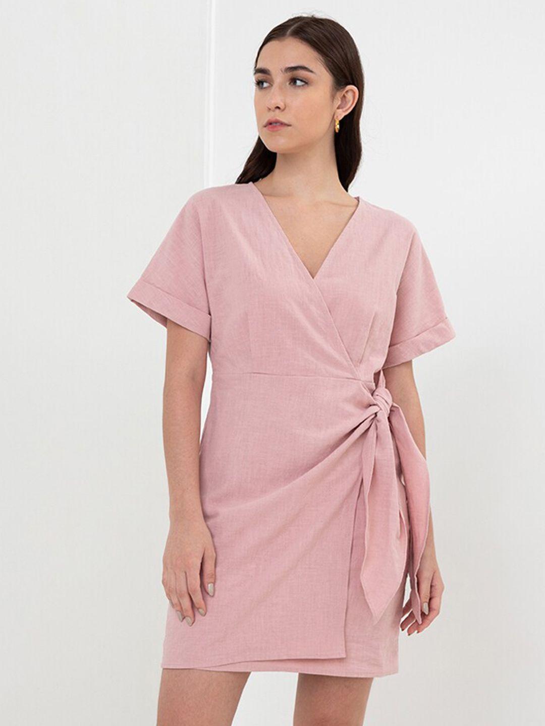 zalora studios extended sleeves linen cotton wrap dress