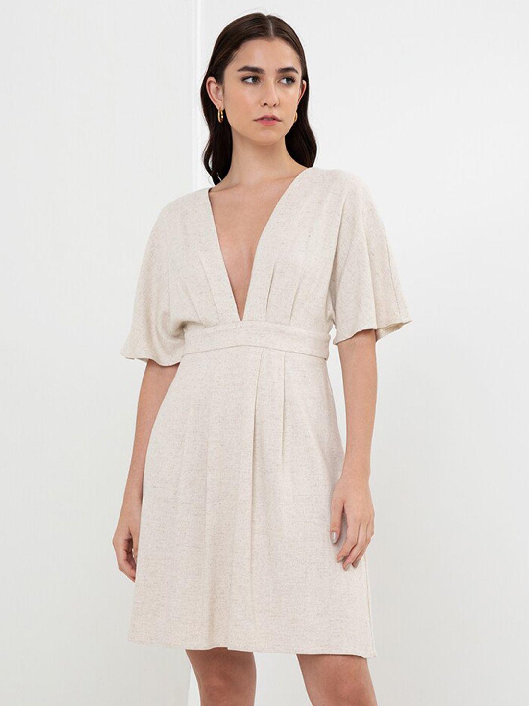 zalora studios flared sleeves linen a-line dress