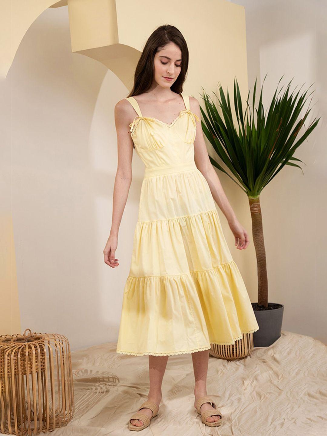 zalora studios organic cotton fit & flare tiered midi dress
