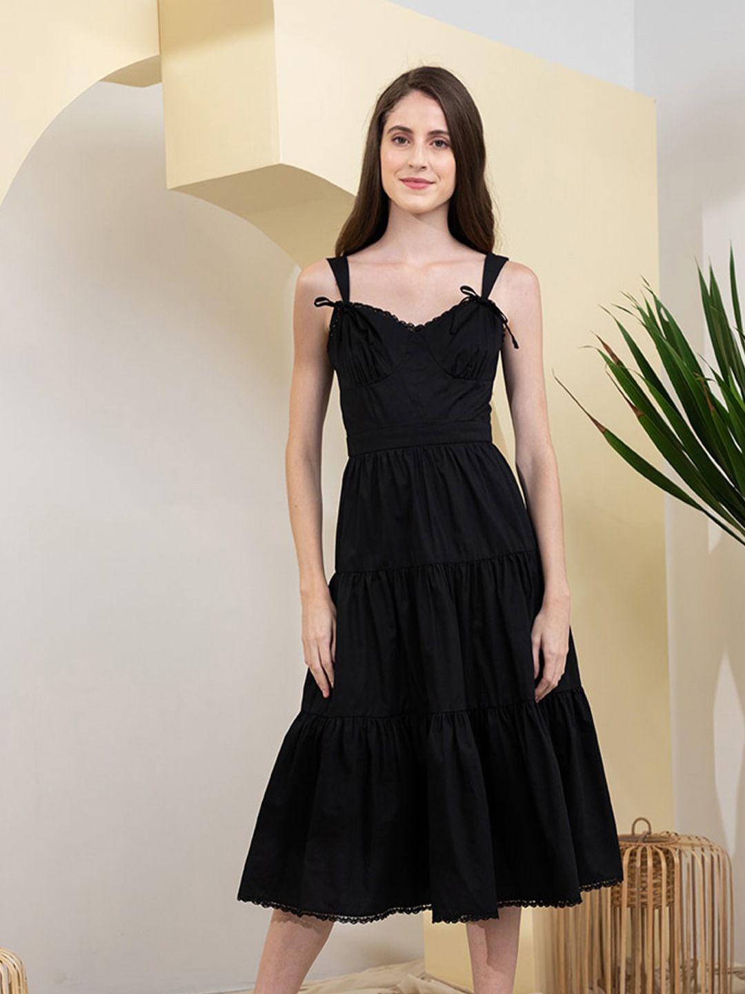 zalora studios organic cotton shoulder straps fit & flare midi dress