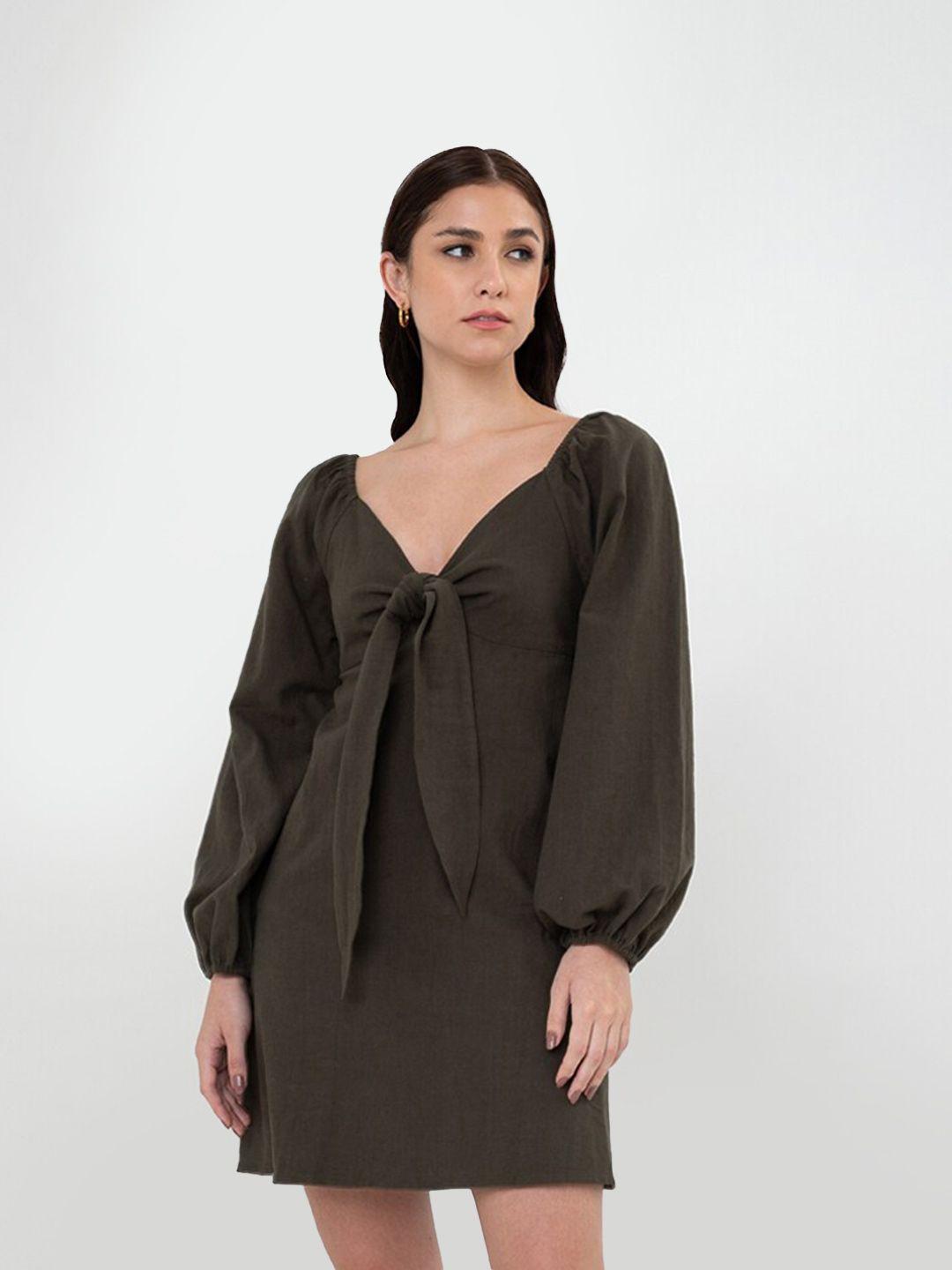 zalora studios puff sleeves linen cotton a-line dress