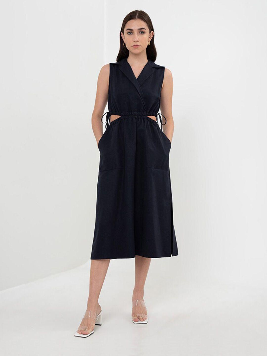 zalora studios shirt collar tie ups detail midi dress