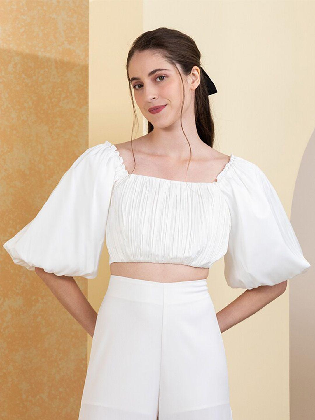 zalora studios square neck puff sleeve crop top