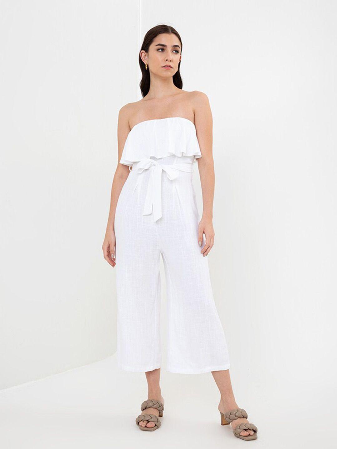 zalora studios strapless cotton linen basic jumpsuit