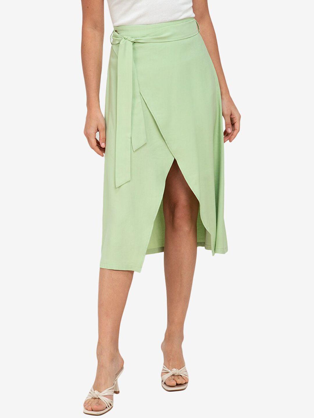 zalora work green solid tulip wrap skirt