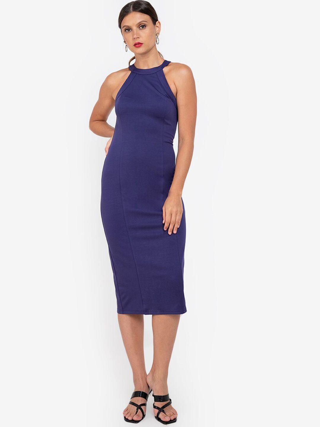 zalora work navy blue halter neck bodycon midi dress