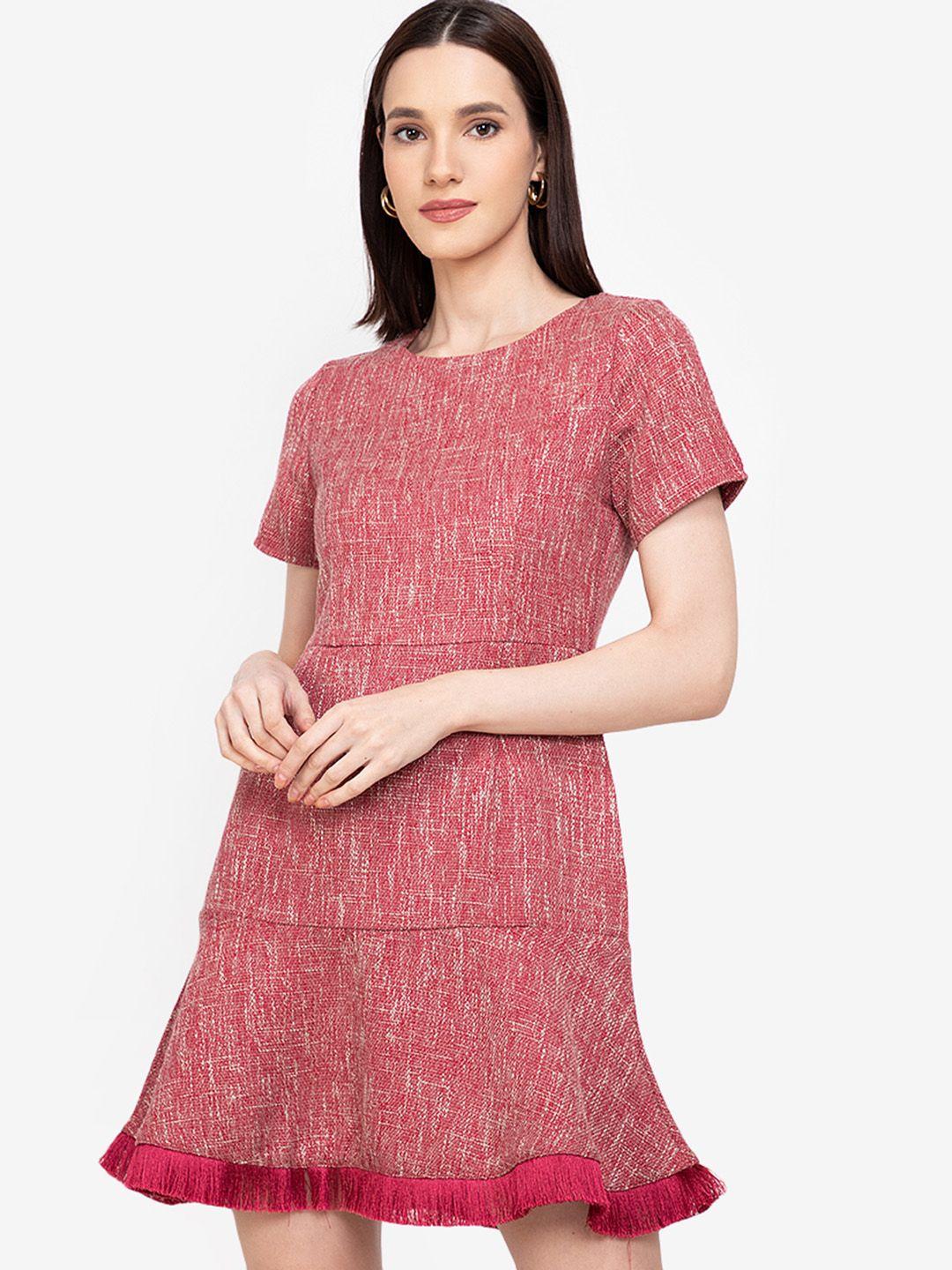 zalora work off white & red printed fit & flare dress