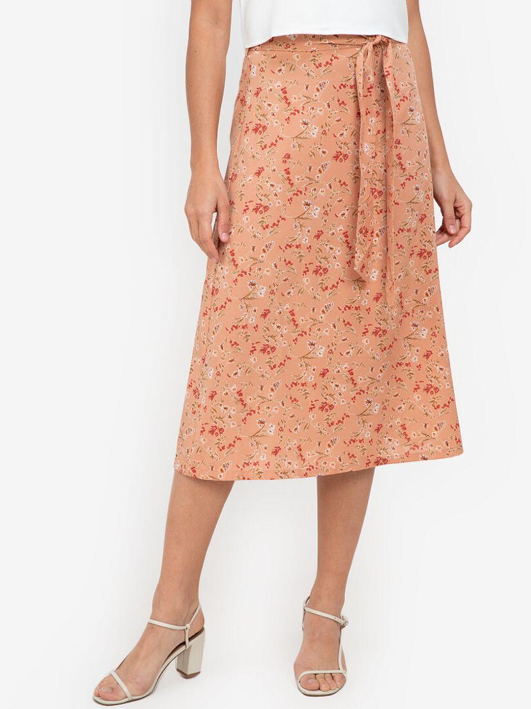 zalora work peach & red floral skirt