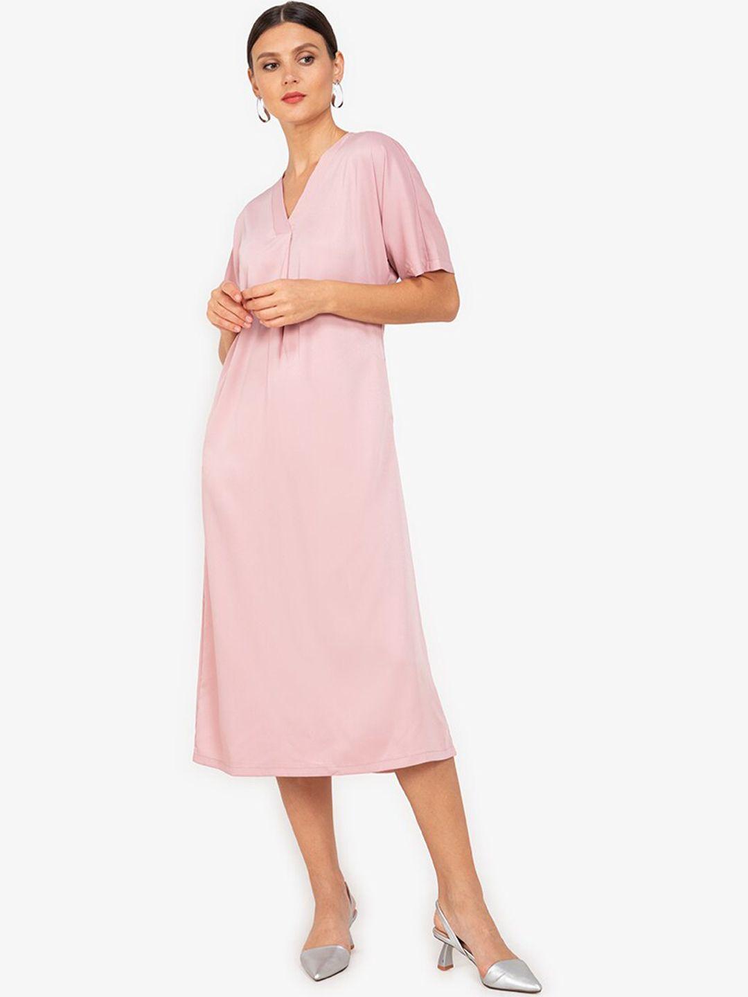 zalora work pink a-line midi dress