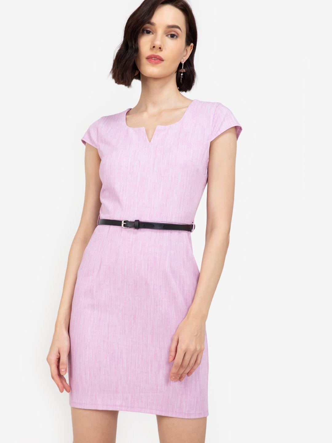 zalora work purple cap sleeves a-line dress with blet