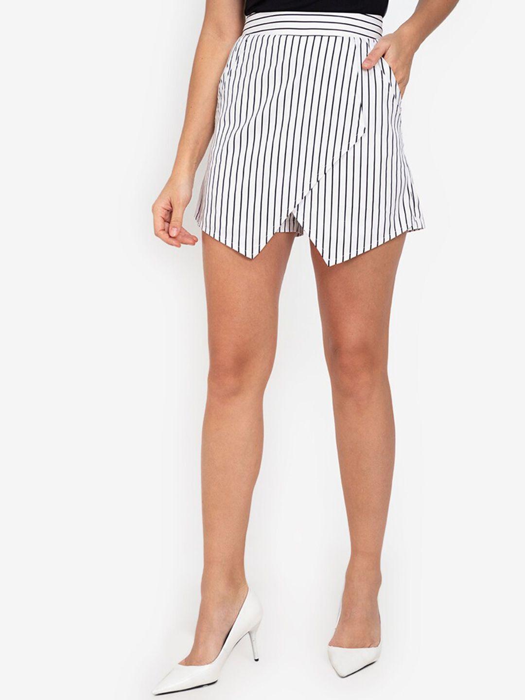 zalora work white & black striped asymmetric skorts