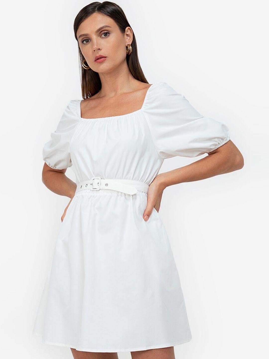 zalora work white a-line puff sleeve mini dress