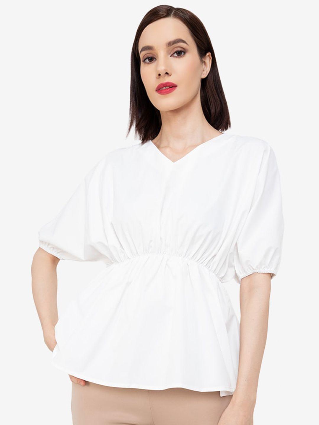 zalora work white solid v-neck tunic top