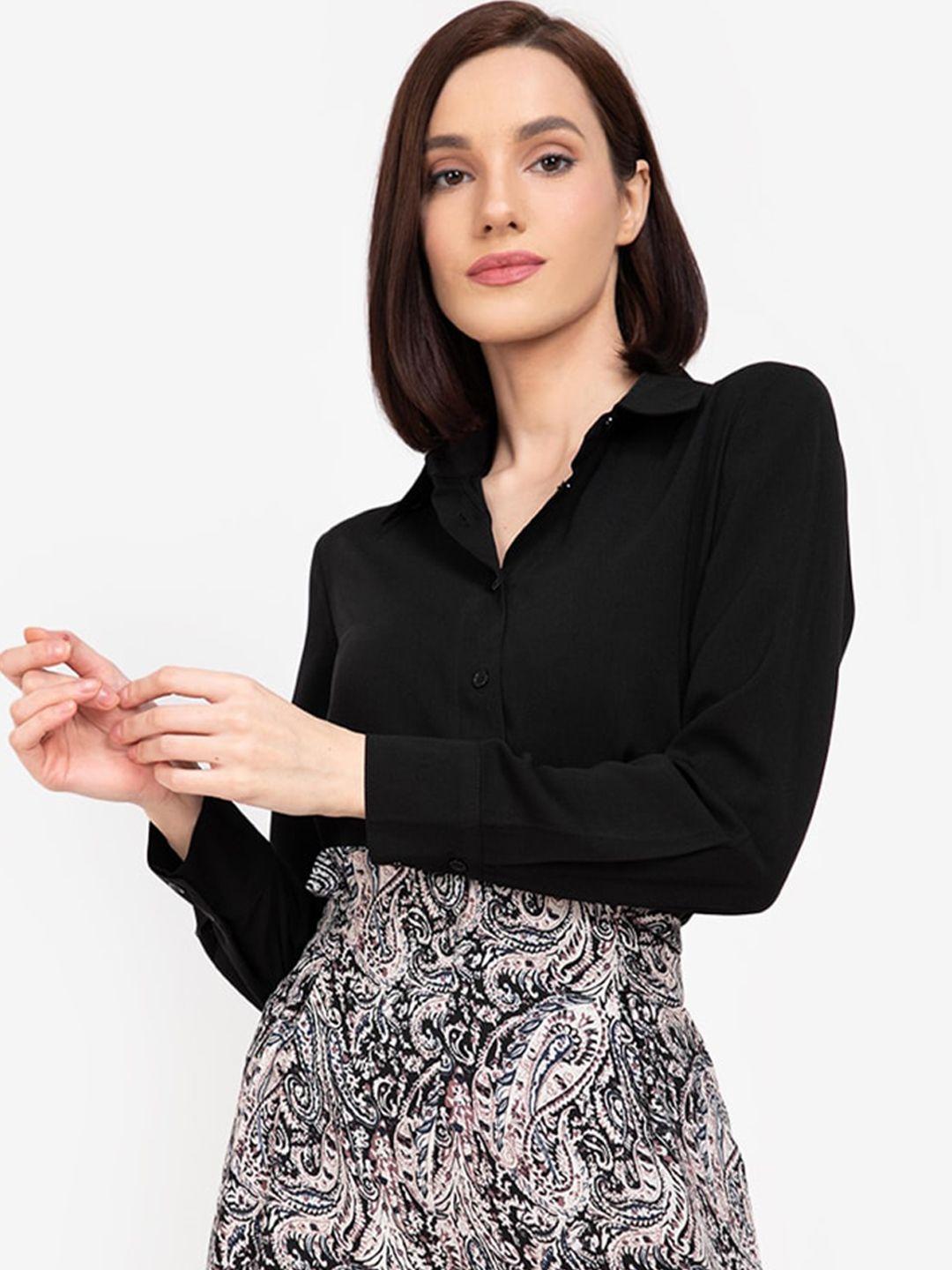 zalora work women black regular fit solid casual shirt