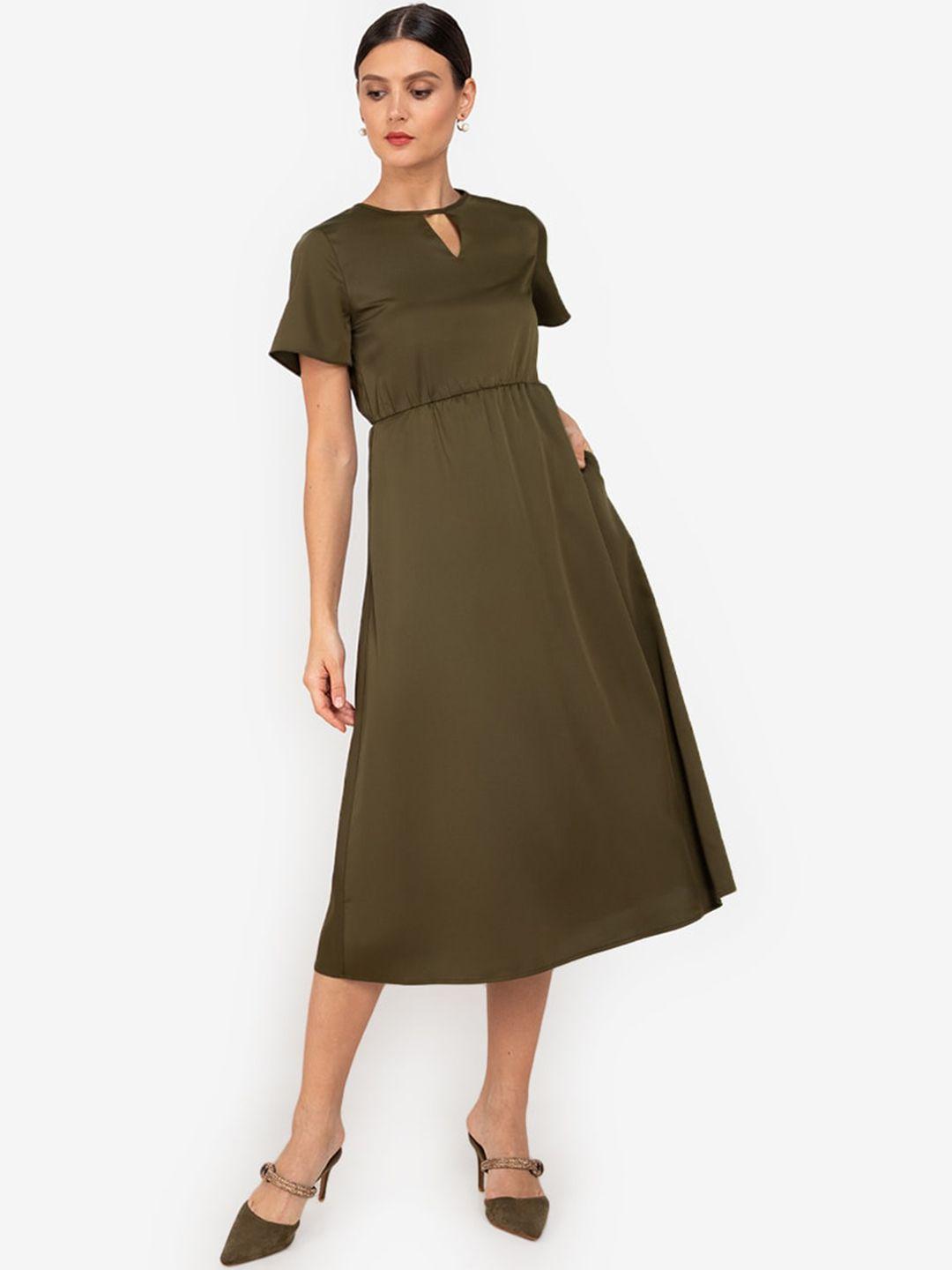 zalora work women green fit & flare dress