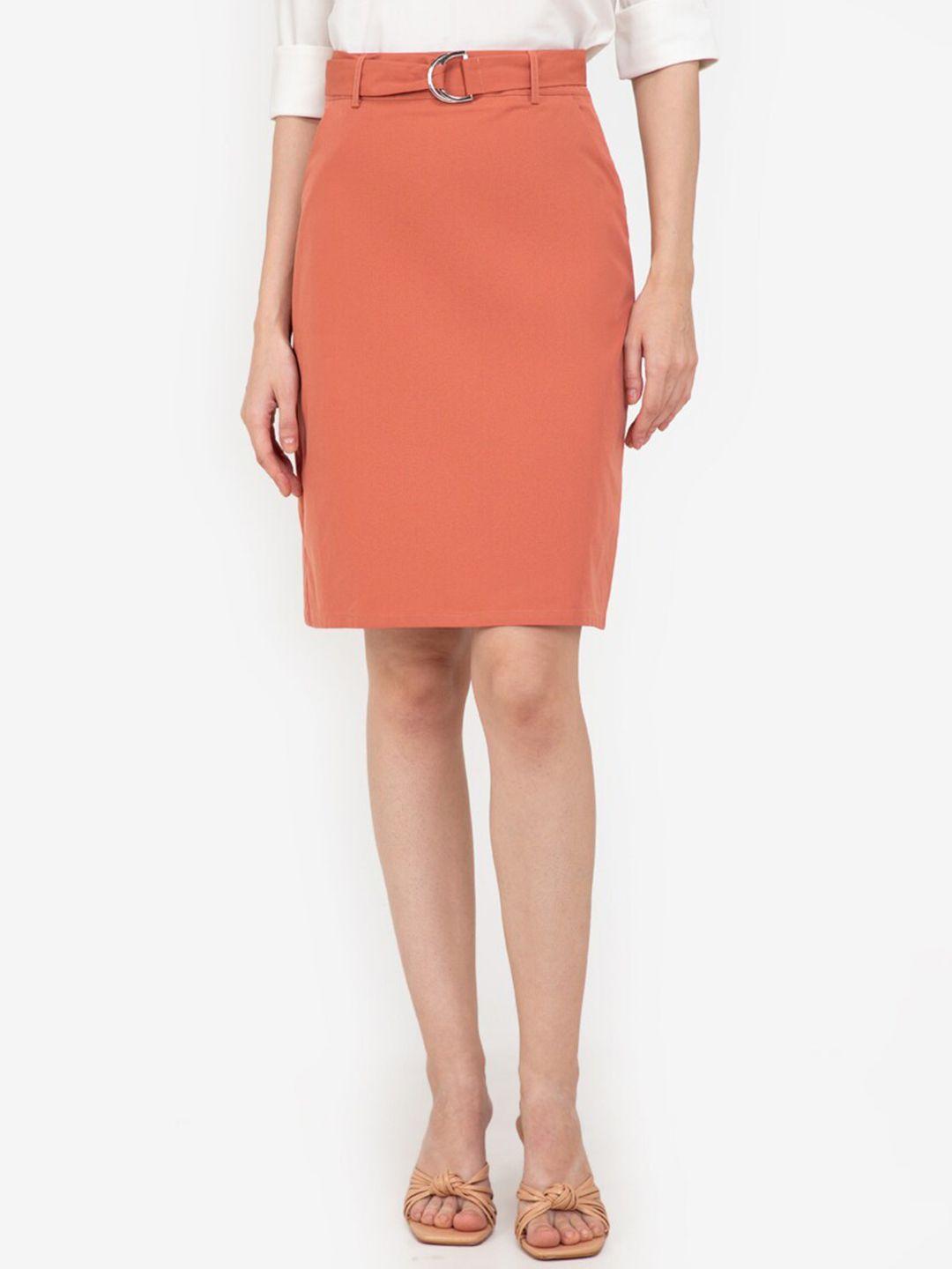 zalora work women peach coloured solid skirt