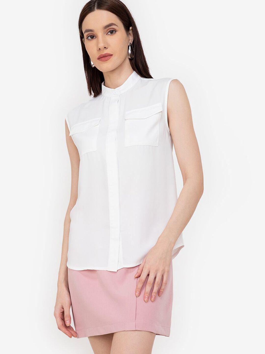 zalora work women white  recycled polyester casual shirt