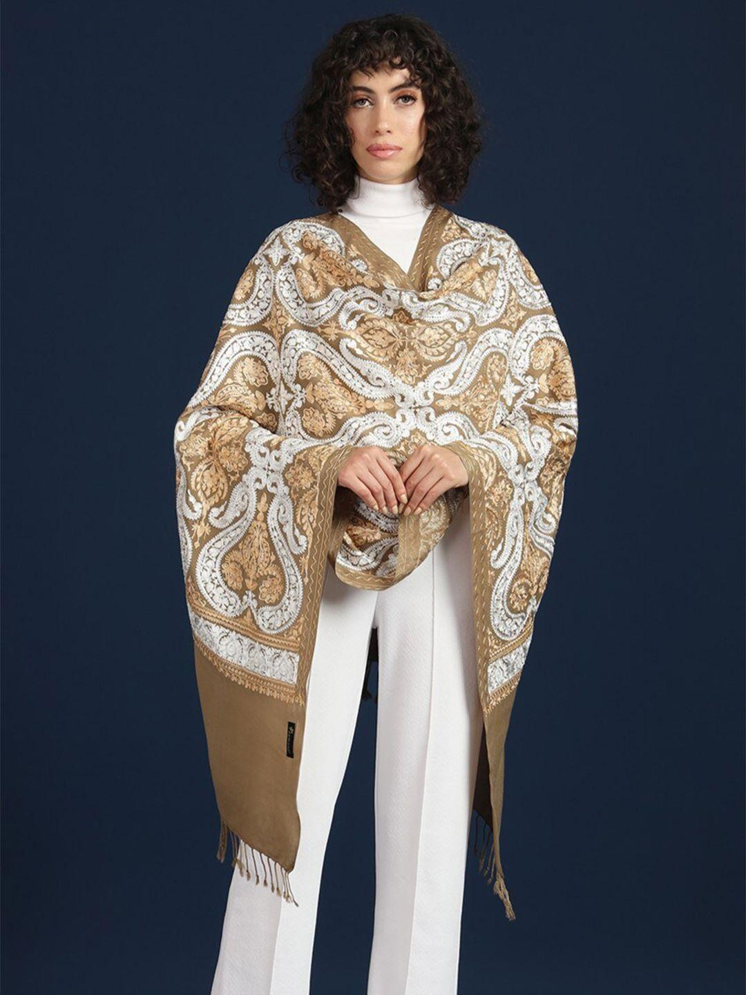 zamour ethnic motifs embroidered woollen shawl