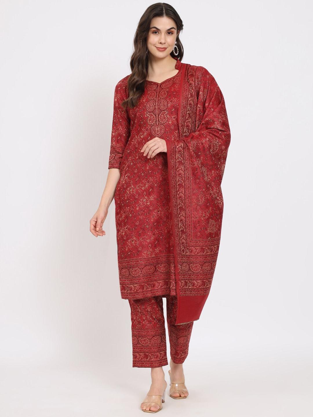 zamour maroon unstitched dress material