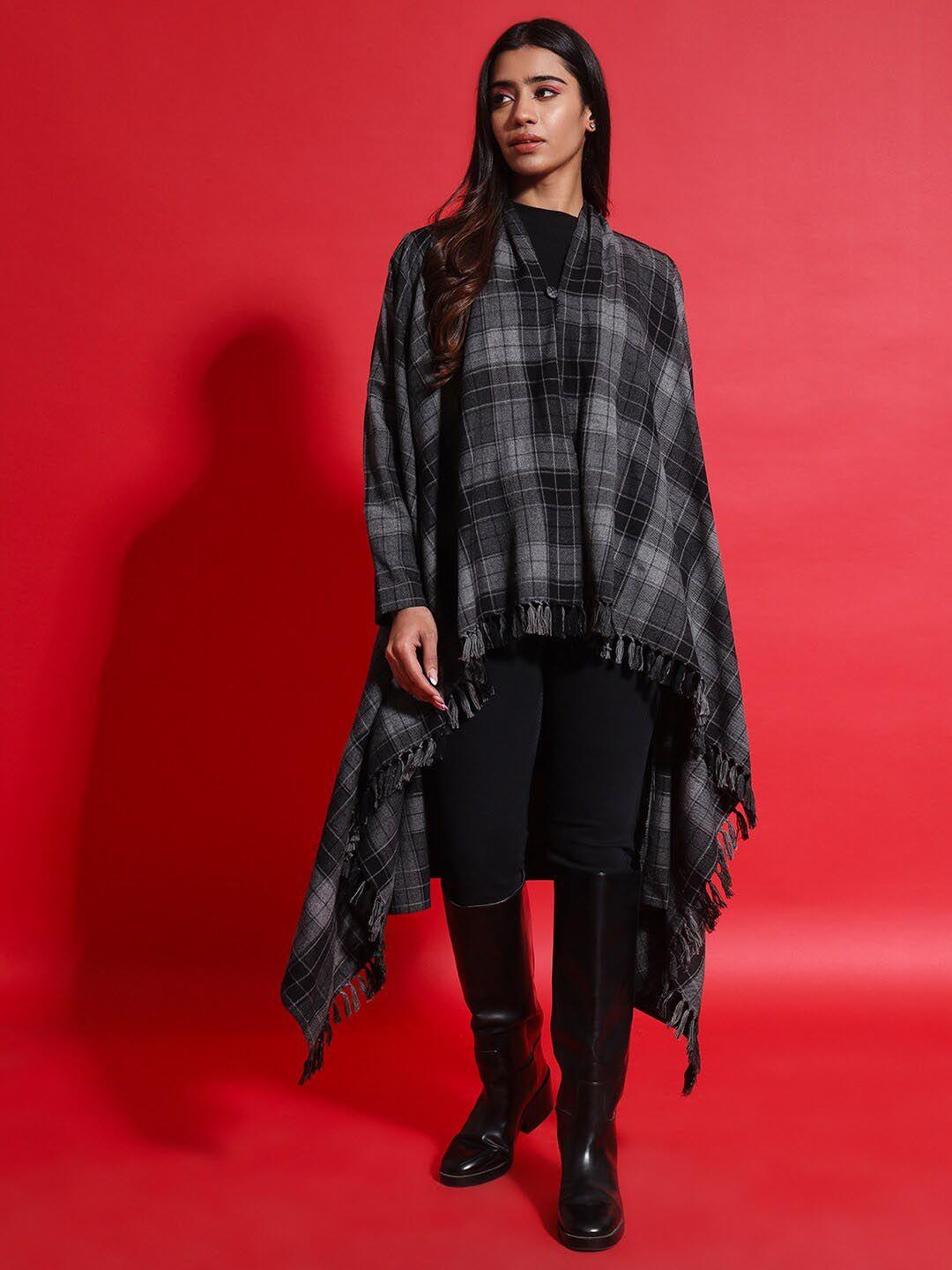 zamour checked longline button shrug