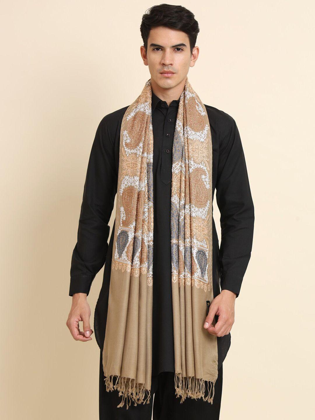 zamour emethnic motifs embroidered pure wool tasselled shawl