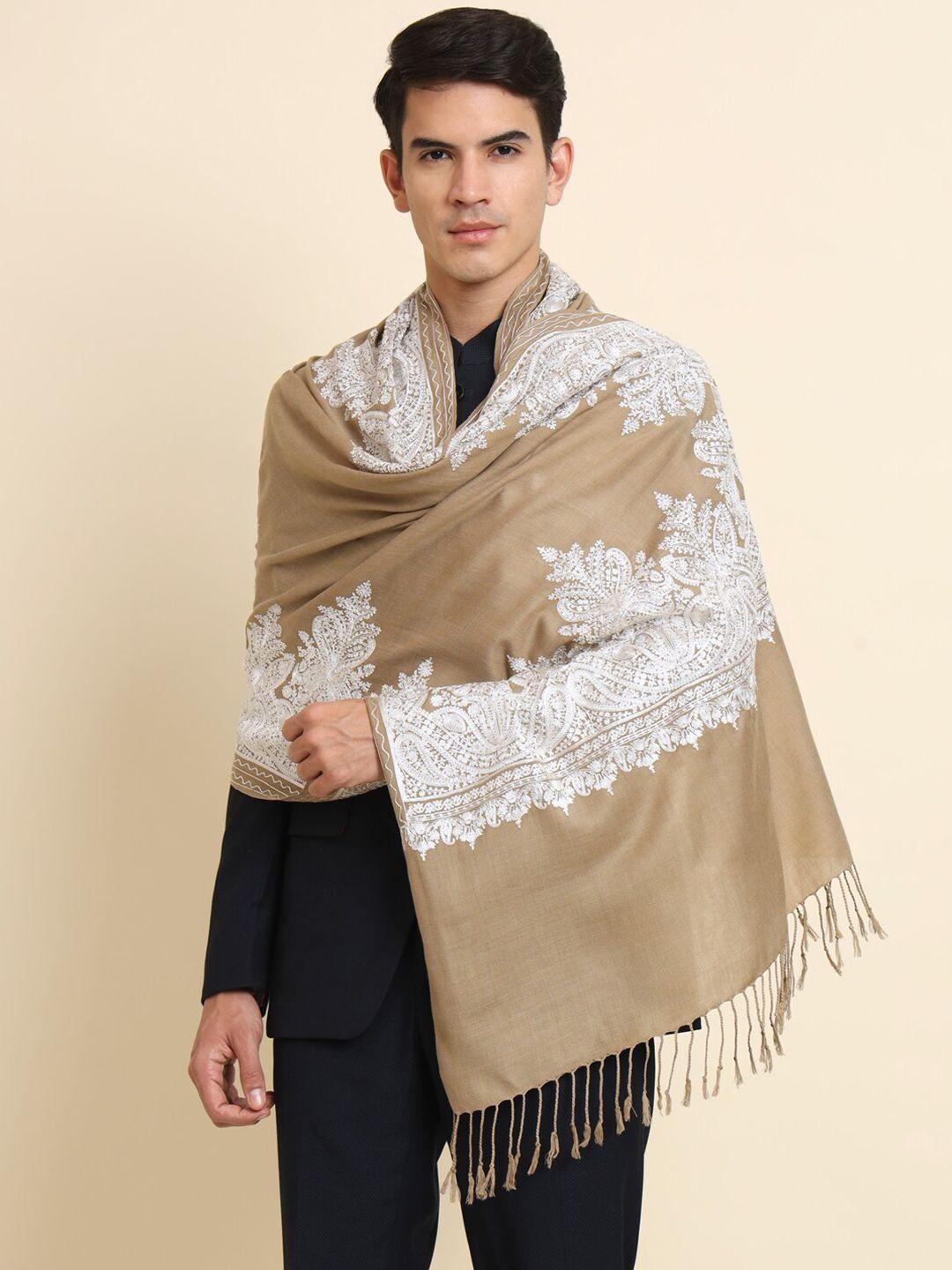 zamour ethnic motifs embroidered pure wool tasselled shawl