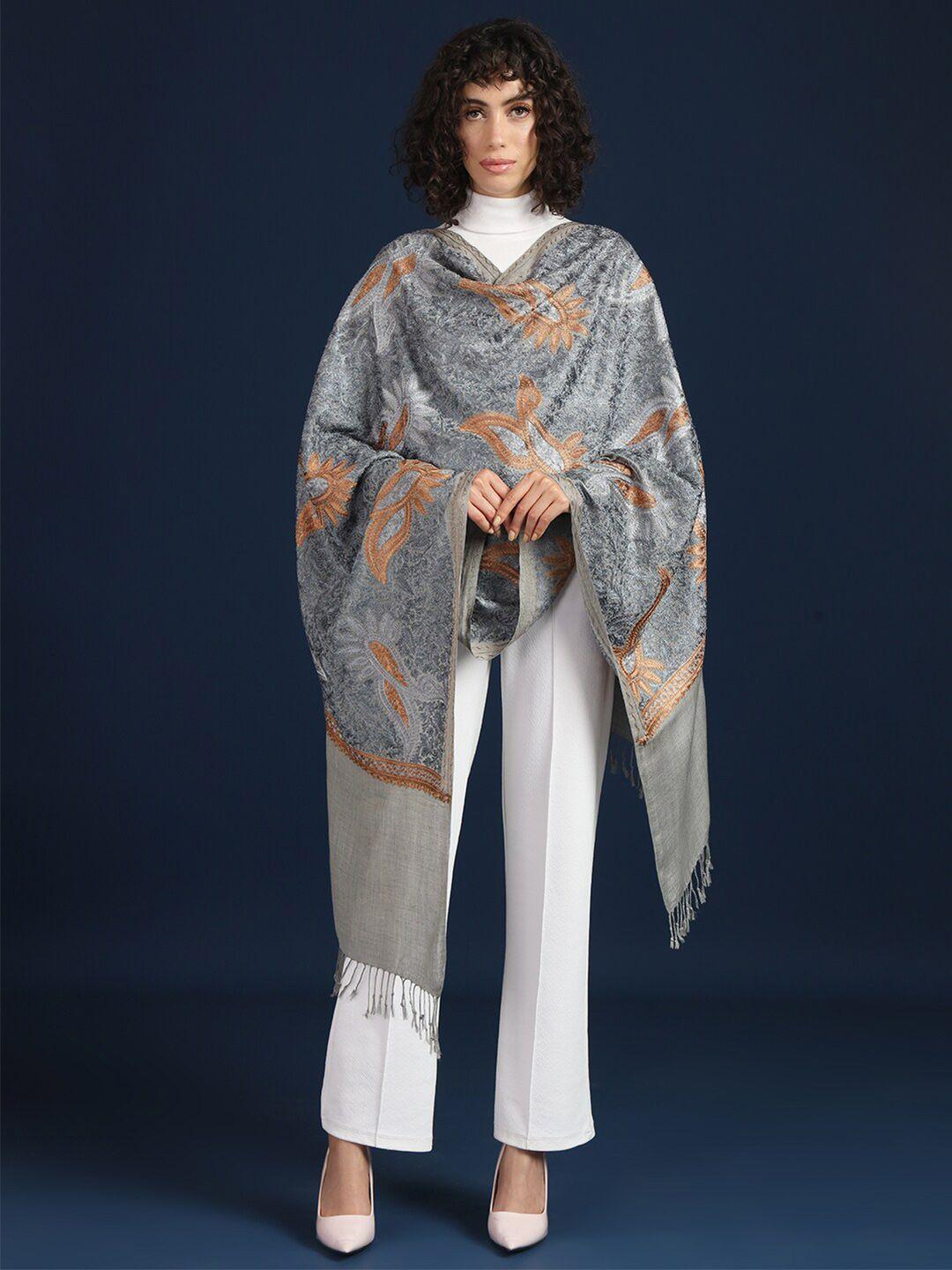 zamour ethnic motifs embroidered woollen shawl