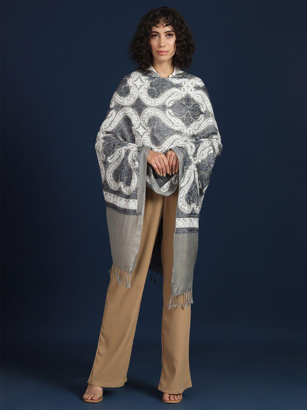 zamour ethnic motifs embroidered woollen shawl