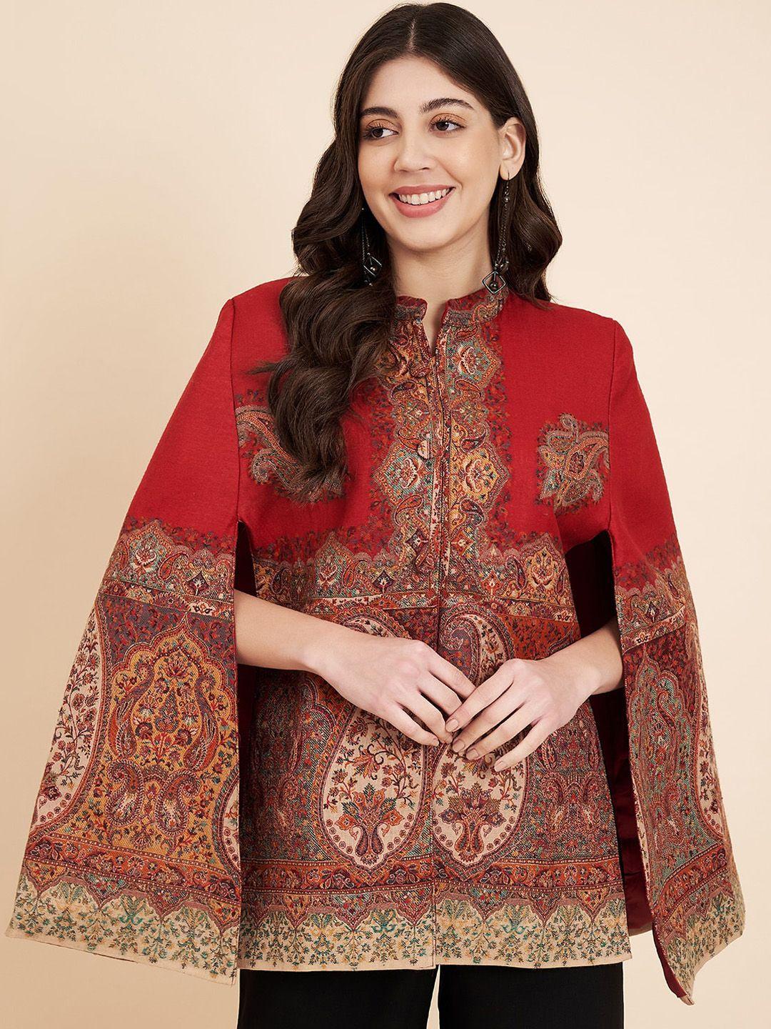 zamour ethnic motifs printed mandarin collar cape jacket