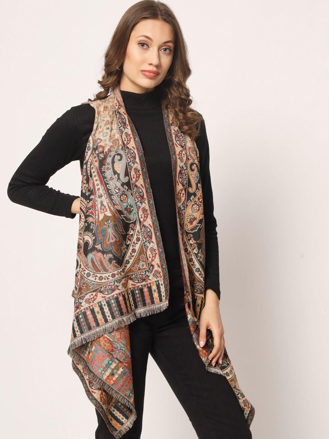 zamour ethnic motifs self design longline high low acrylic shrug