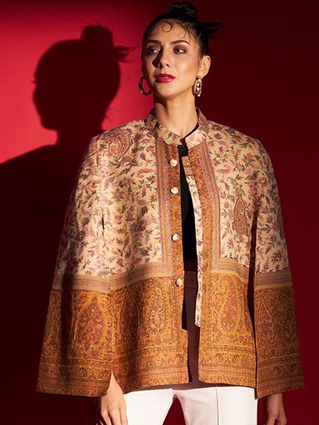 zamour ethnic motifs self design mandarin collar cape jacket