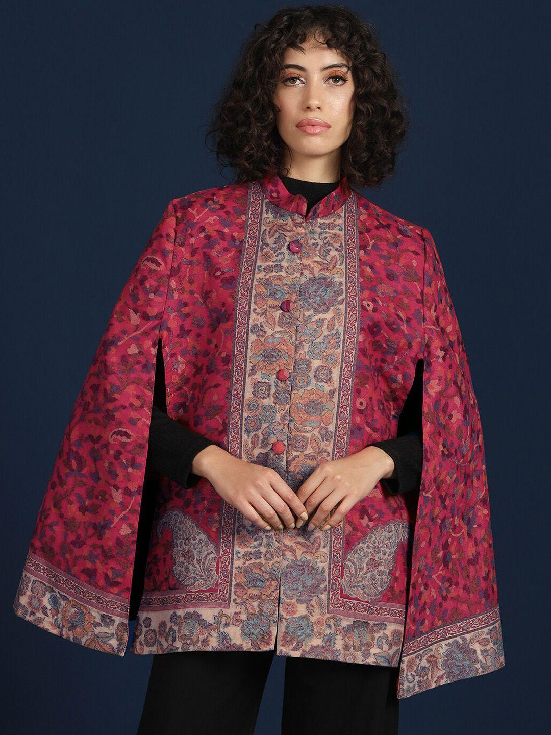 zamour floral woven design royal jamawar cape jacket