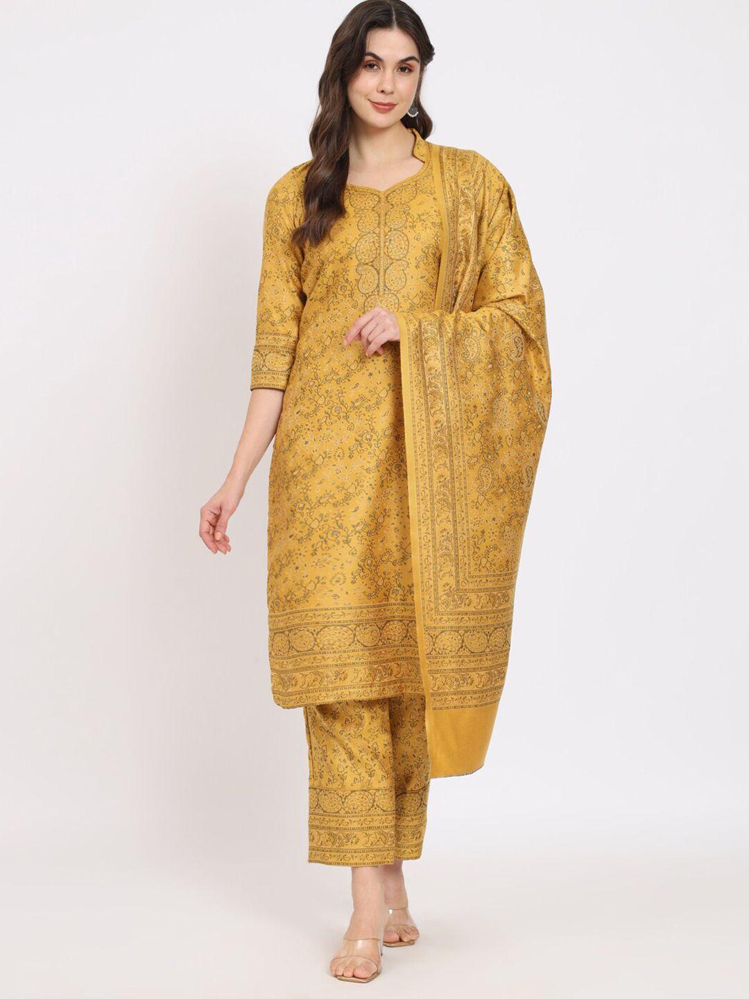zamour mustard unstitched dress material