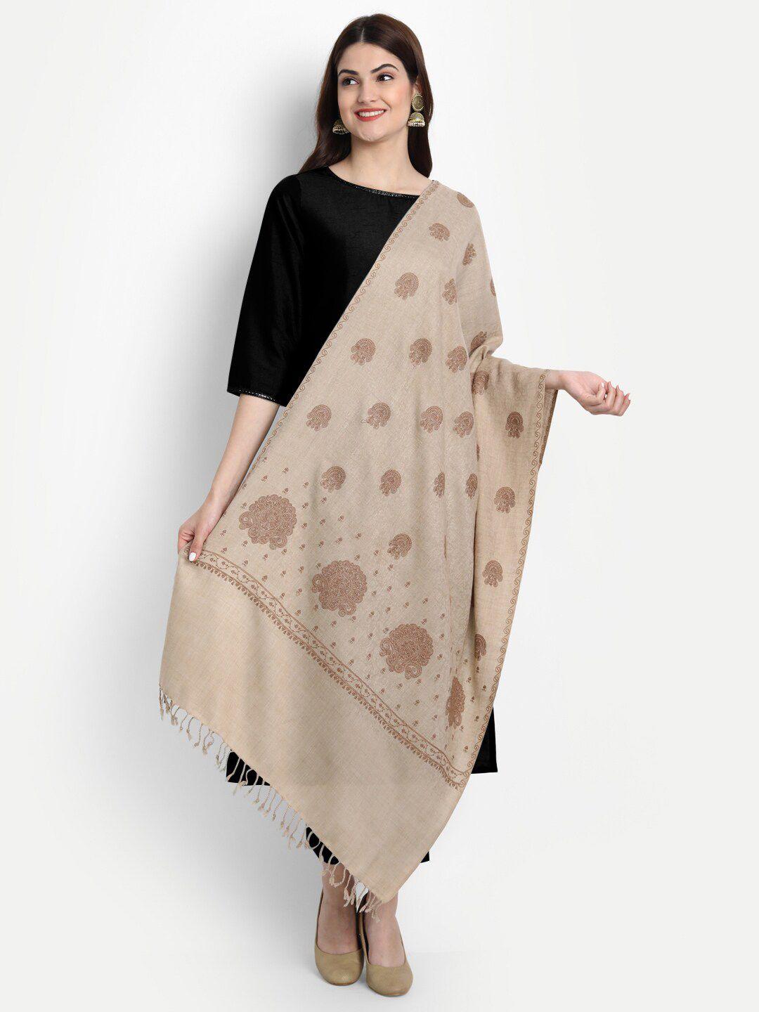 zamour women beige & brown embroidered stole