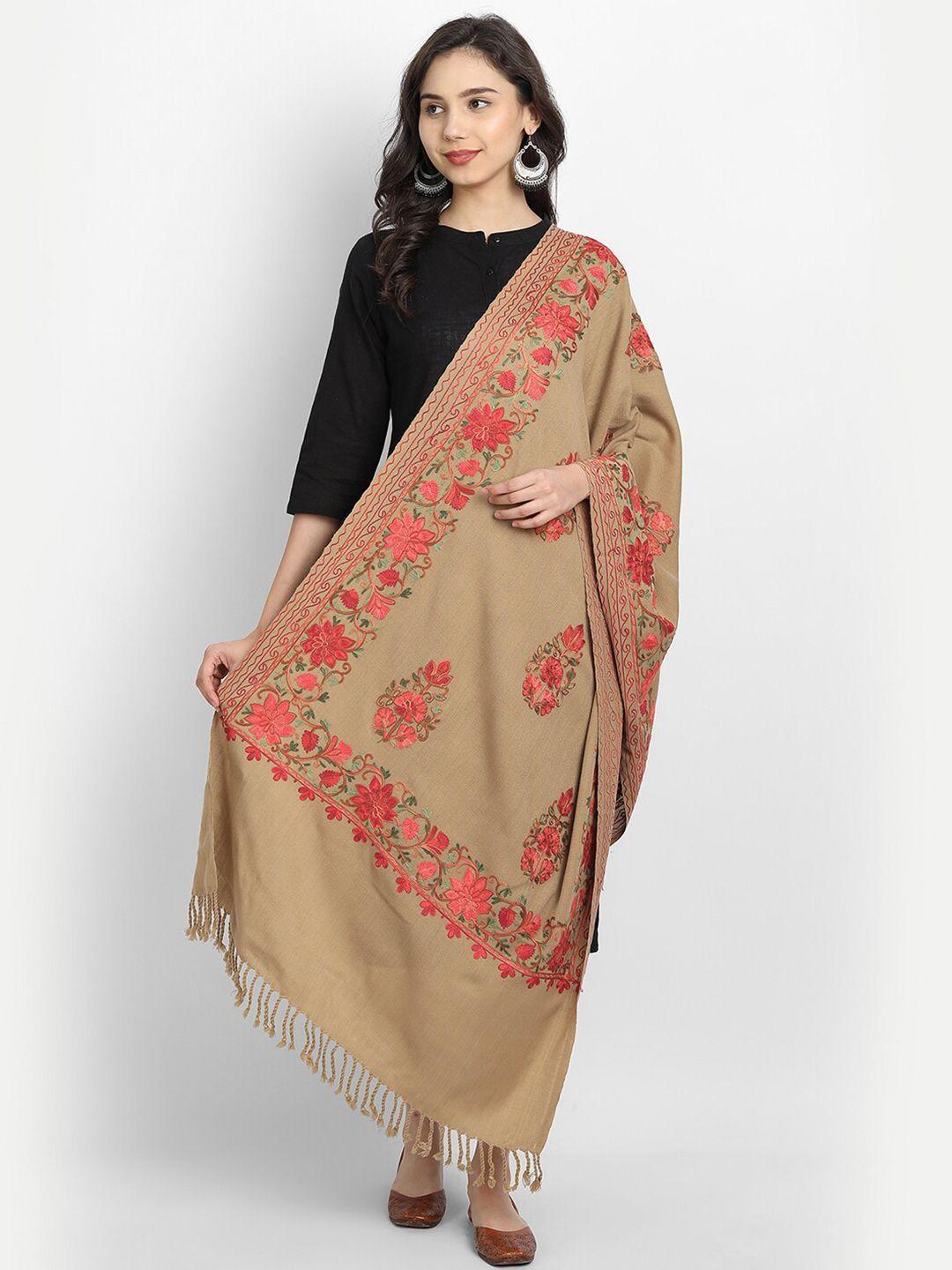 zamour women beige & red embroidered stole