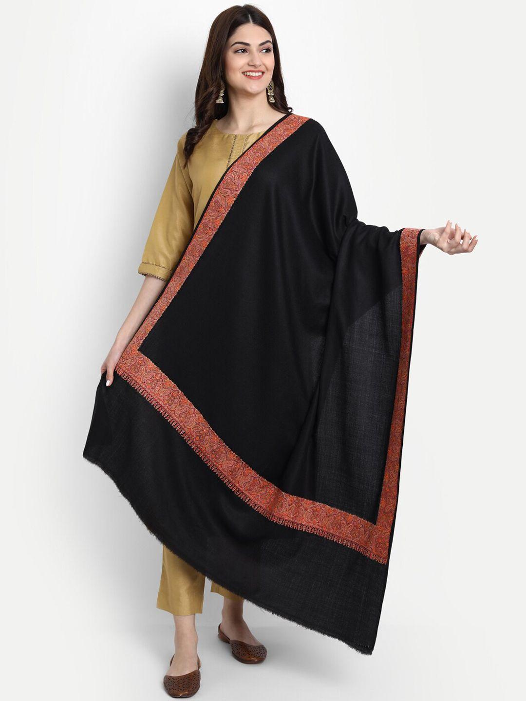 zamour women black embroidered wool shawl