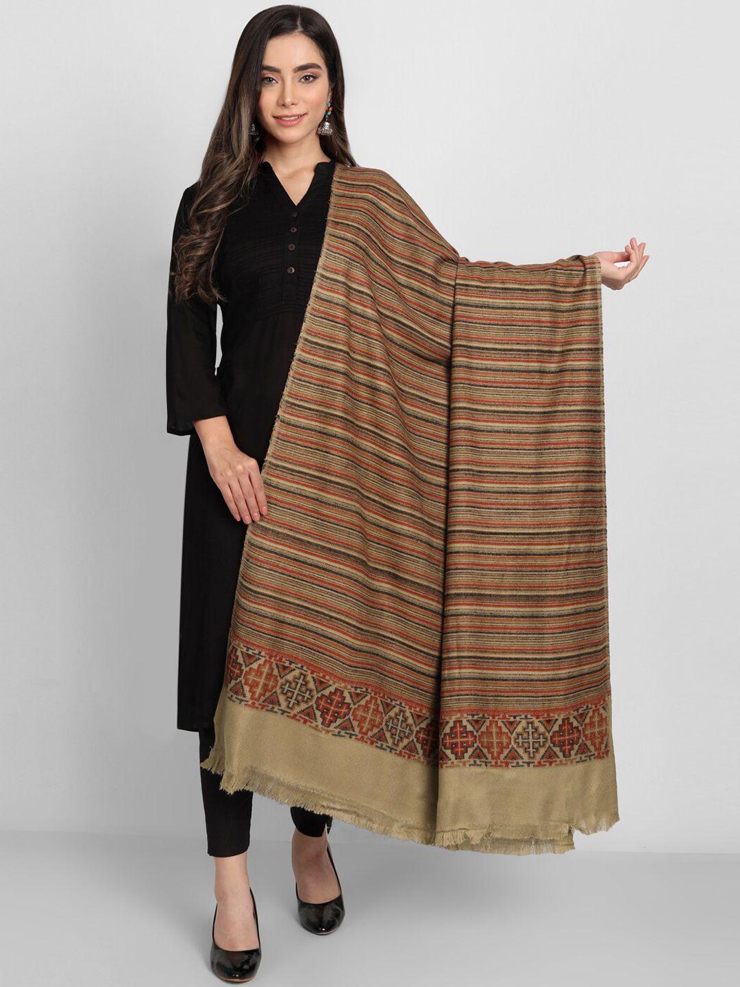 zamour women brown striped woven design shawl