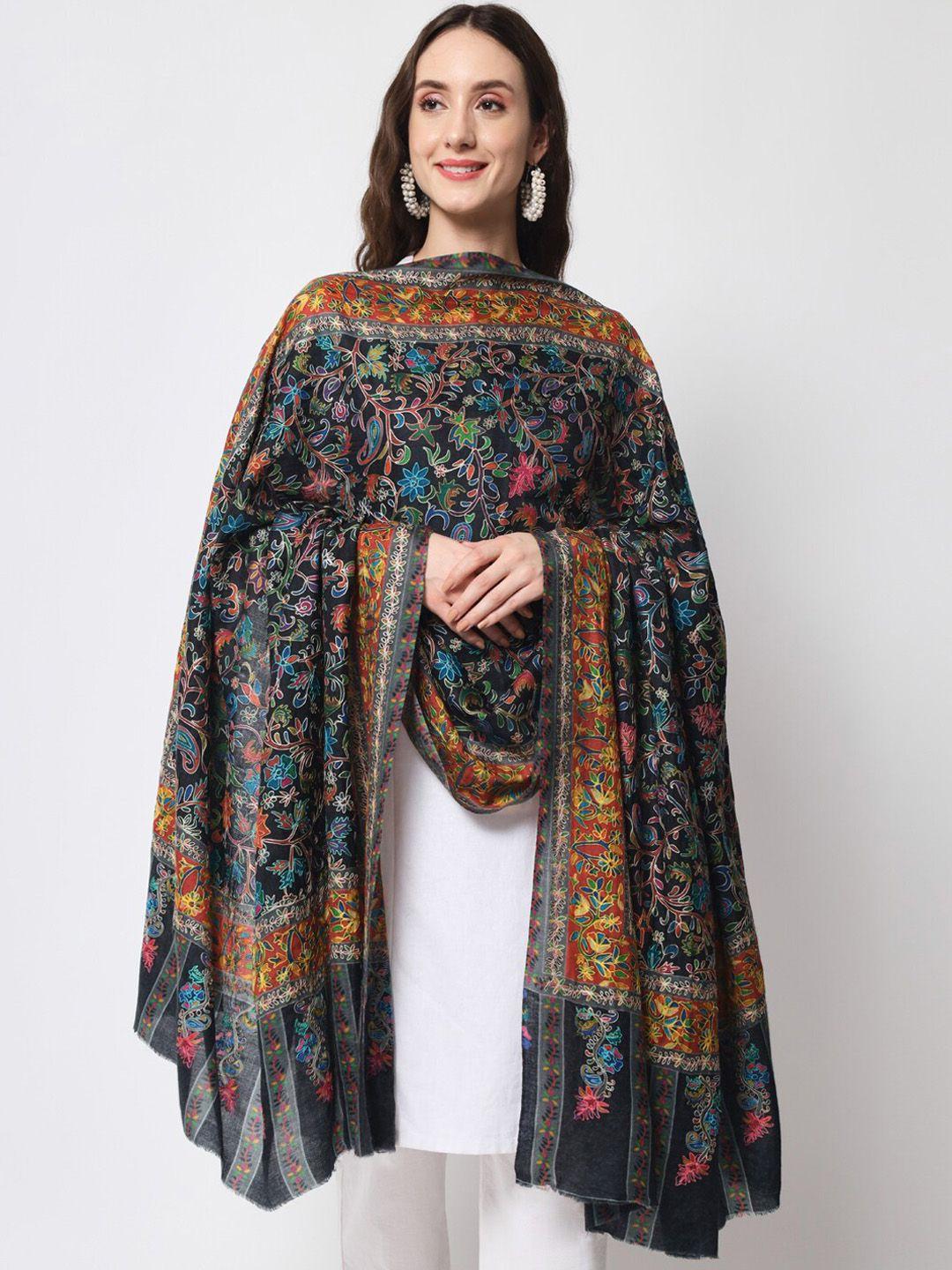 zamour women kalamkari hand embroidered wool winter shawl