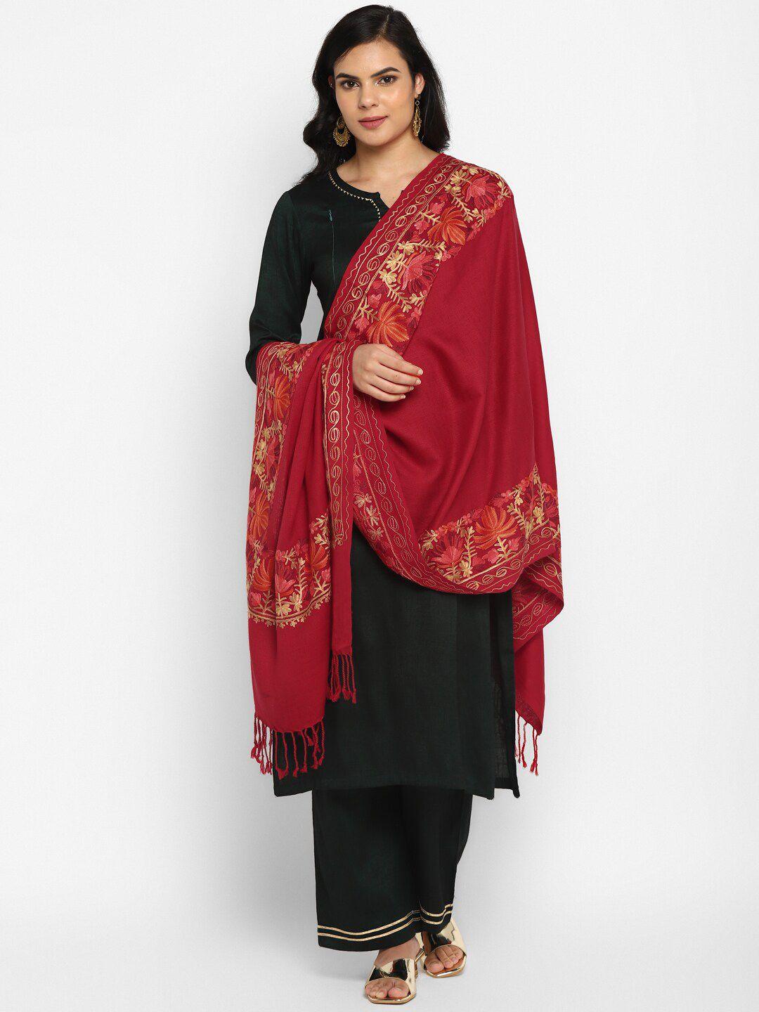 zamour women red & gold-toned embroidered stole