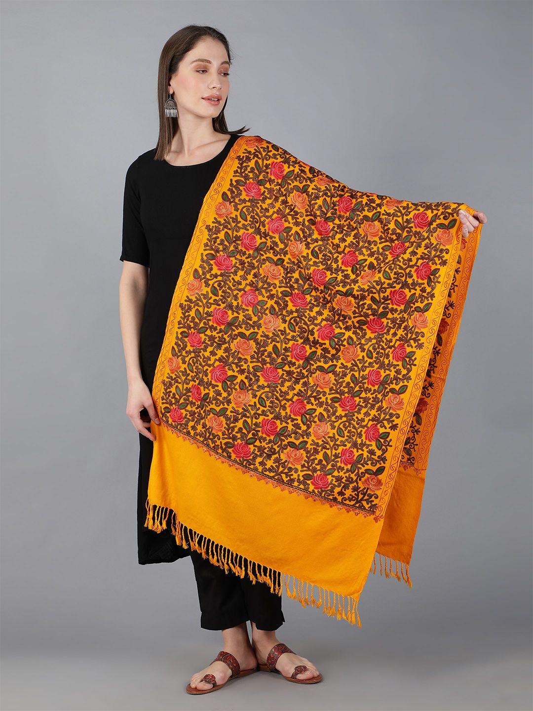 zamour women yellow embroidered shawl