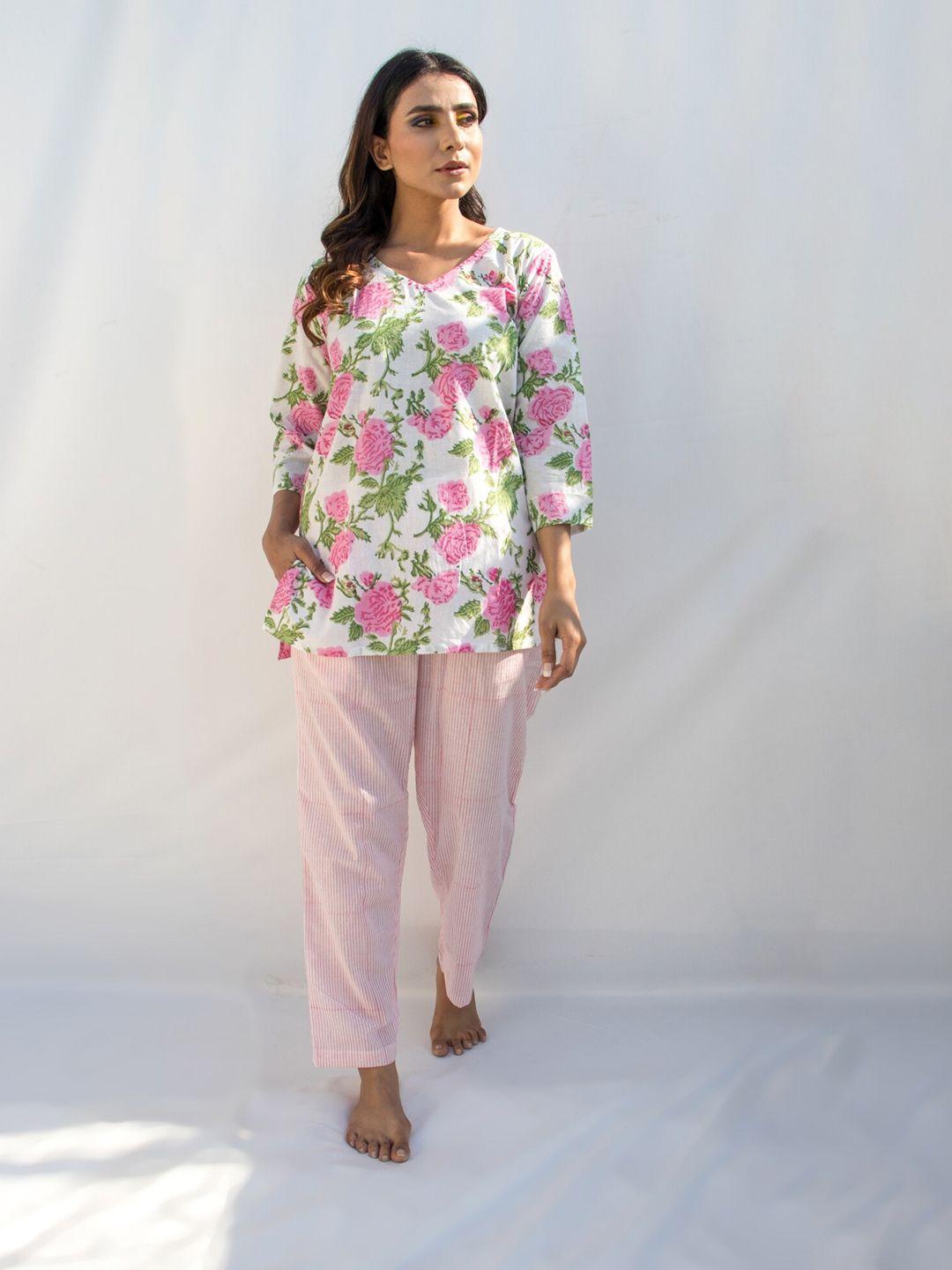 zanaash floral printed organic cotton kurti with pyjamas